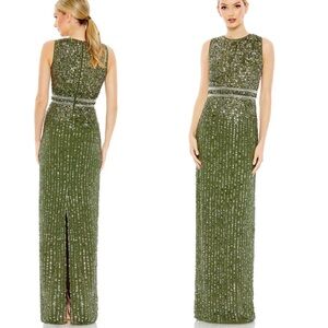 Mac Duggal New SEQUINED HIGH NECK SLEEVELESS COLUMN GOWN 93603 Size 12